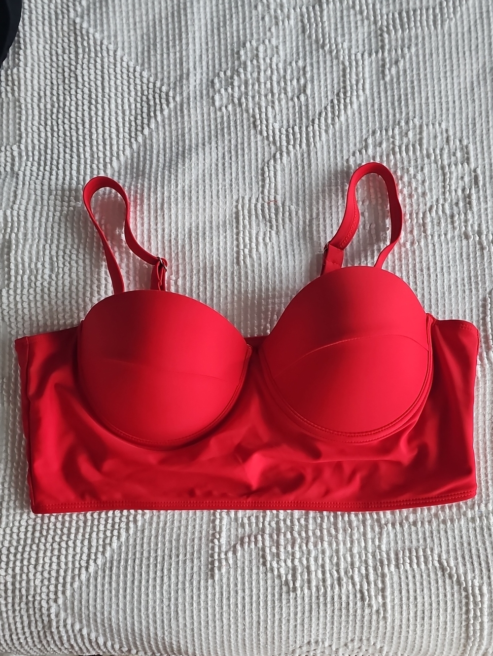 Red Longline Padded Bikini Top with Adjustable Straps